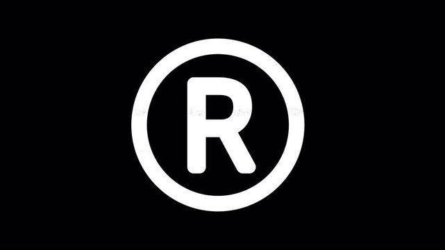 Icon registered is distorted. Glitch. Noise, chromatic aberration, geometric distortion. Transparent background, looped. In-Out looped. Alpha BW at the end