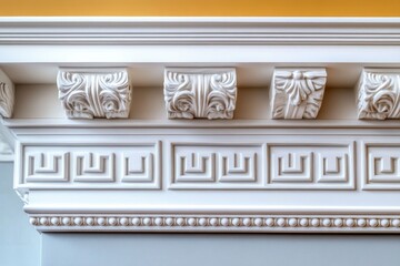 Naklejka premium Elegant Decorative Meander Motif in White Molding Classic Greek Architectural Detail