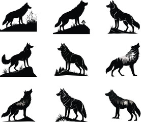 Majestic Wolf Silhouette Isolated on Blank Background