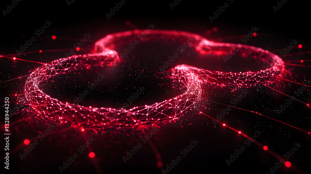 Poster A captivating abstract design featuring glowing red particles forming a dynamic shape against a dark background