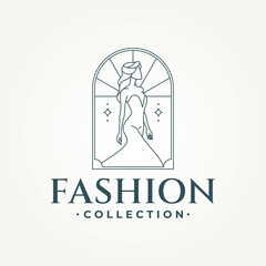 minimalist fashion collection line art icon badge logo vector illustration design. simple modern boutique emblem logo concept