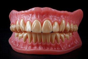 Hyper-realistic Close-up of False Teeth Dentures in Anatomical Illustration Style