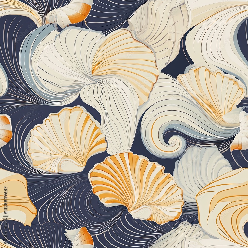 Poster seashells and wave pattern dynamic flowing shapes for design