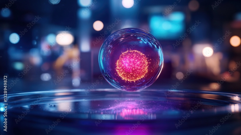 Poster floating virus sphere in a futuristic display