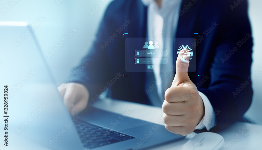 Poster fingerprint scanning allows access security and identification big data.cyber ​​security technology 