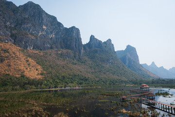 The Bueng Bua Boardwalk is over one kilometre long, and stretches over the Thung Sam Roi Yot marsh....