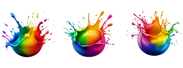 Rainbow splashing circle shape on transparent background