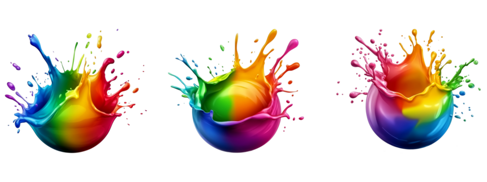 Rainbow splashing circle shape on transparent background