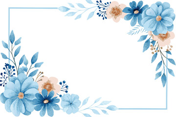 Beautiful Watercolor Floral Frame with floral, flower Blue and Peach Flowers and Greenery