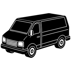 cargo van black silhouette vector, Simple silhouette Design vector icon with white background. Transport vector illustration 