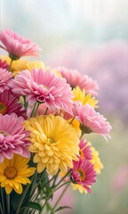 Colorful pink and yellow flowers 