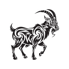 A silhouette of a tribal goat tattoo On white background. A mountain goat vector