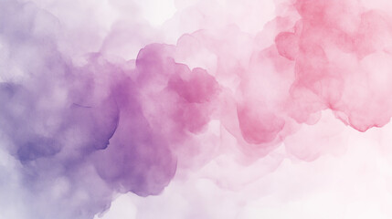 Fototapeta premium Soft pink and lavender watercolor clouds on white background