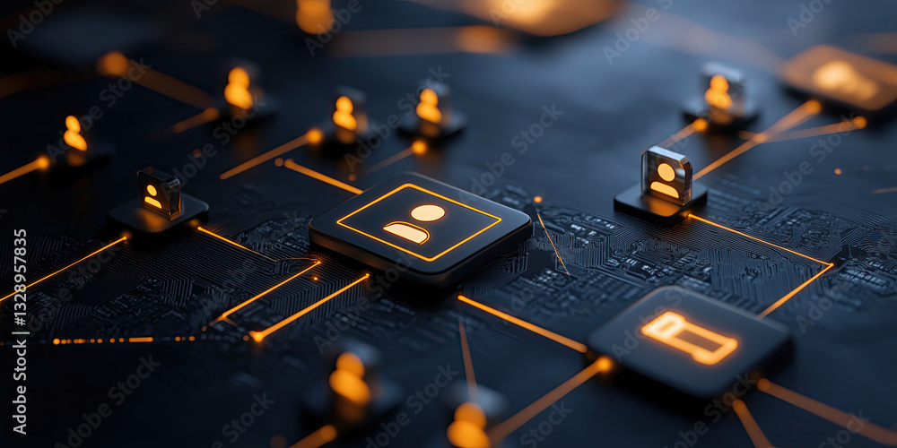 Aufkleber cloud based crm system with glowing connections on circuit board