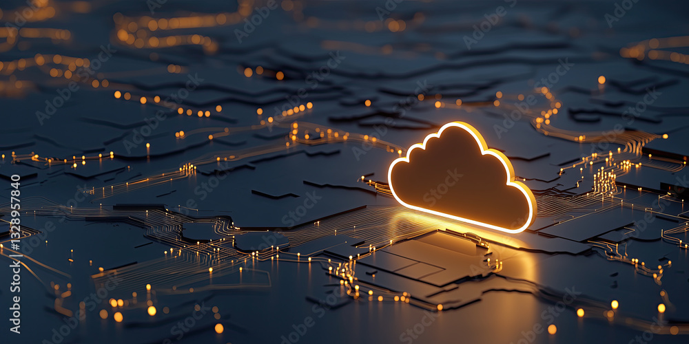 Poster cloud based crm system with glowing connections on digital network