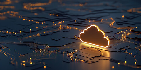 Cloud based CRM system with glowing connections on digital network