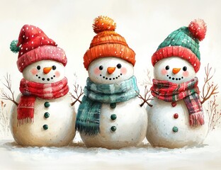 Cheerful Snowmen Characters for Winter Celebration Festivities and New Year