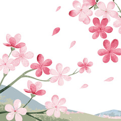 Delicate Pink Blossoms Dancing in the Gentle Breeze over Rolling Hills