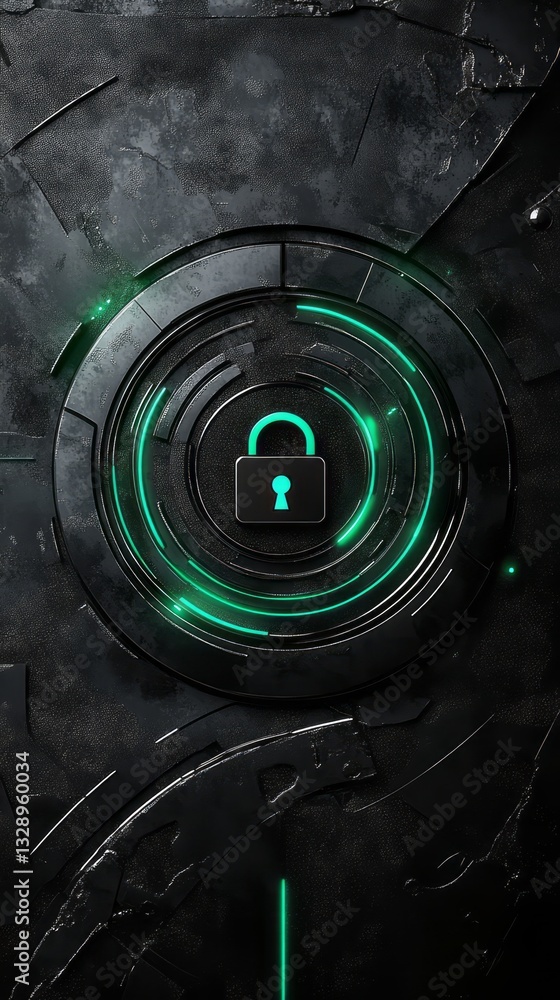 Poster cyber ​​security concept. power button on technology background. 5