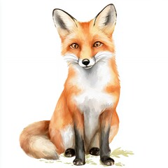Obraz premium Alert Red Fox Watercolor Painting on White Background