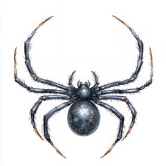 Obraz premium Black Spider Detailed Close Up White Background