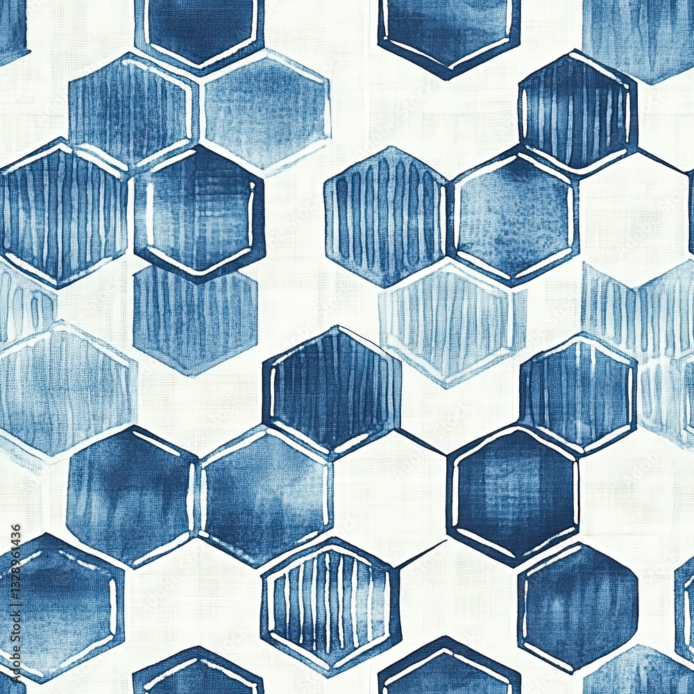Poster Shibori Hexagonal Grid Seamless Pattern Design for Textile Projects
