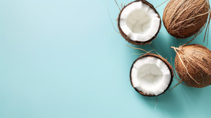 fresh coconut on light blue background