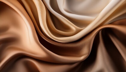 Fototapeta premium Abstract flowing silk fabric in warm earthy tones, creating a soft and elegant atmosphere with graceful, fluid movement