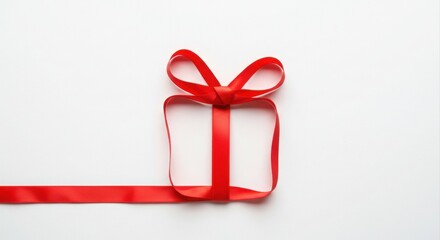 Red ribbon bow tied in a gift box shape.