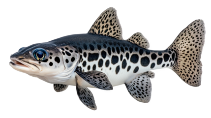 A spotted fish featuring an intriguing blend of realistic aquatic anatomy and surreal black-and-white leopard-like markings – AI Generated Digital Art