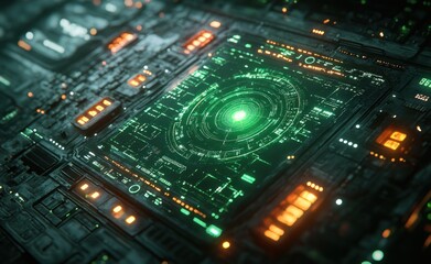 Fototapeta premium Futuristic Radar Interface in Sleek Cyberpunk Control Room