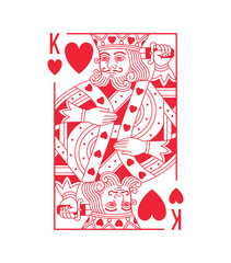 King character, Hearts suit playing card, vintage classic design, isolated on white, editable stroke line, vector illustration.	