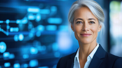 Confident businesswoman with gray hair in professional setting