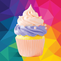 Colorful Cupcake Illustration – Vibrant Polygon Background, Sweet Dessert Art for Bakery and Celebration Themes