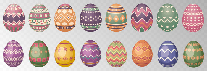 Easter egg. Eggs character set isolated on png backgraund. Cute eggs, spring festive concept. Cartoon holiday vector character.