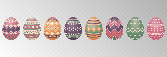 Easter egg. Eggs character set isolated on png backgraund. Cute eggs, spring festive concept. Cartoon holiday vector character.
