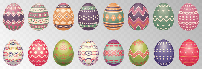 Easter egg. Eggs character set isolated on png backgraund. Cute eggs, spring festive concept. Cartoon holiday vector character.