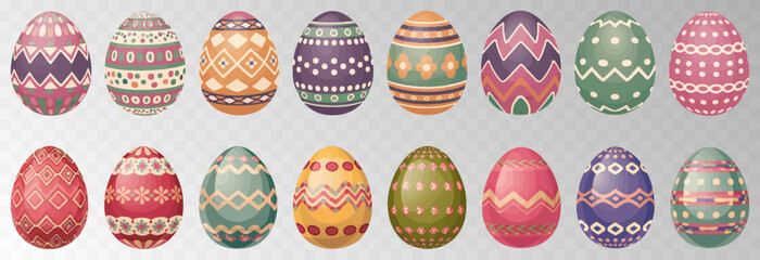 Easter egg. Eggs character set isolated on png backgraund. Cute eggs, spring festive concept. Cartoon holiday vector character.