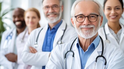 Fototapeta premium Cardio health of elderlies. Female doctor cardiologist nurse hold stethoscope on senior age man chest listen to heart beat rhythm check rate for early diagnostics prevention of cardiovascular diseases