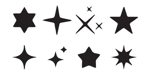 Black star icon vector. Retro futuristic sparkle icons collection. Sparkle symbol collection set. Bright sparkle, star sparkle, shiny flash star. Vector illustration eps 10