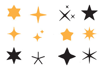 Obraz premium Black star icon vector. Retro futuristic sparkle icons collection. Sparkle symbol collection set. Bright sparkle, star sparkle, shiny flash star. Vector illustration eps 10
