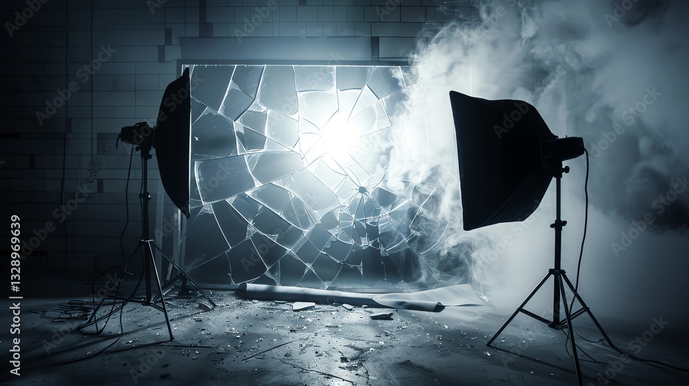 Poster a broken window in a room with two lighting setups.
