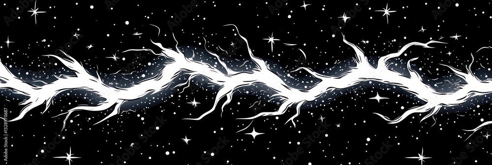 Poster seamless pattern of white lightning bolts on black background in minimalist design monochrome geomet