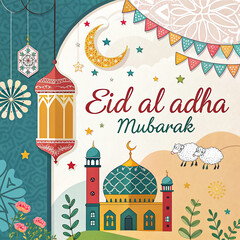 Fototapeta premium Eid Al Adha Mubarak Banner Illustration Design Template