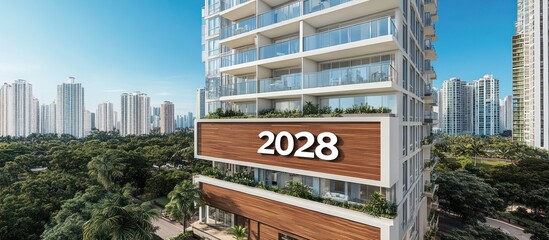 A Modern High Rise Condominium With A View Of A City Skyline