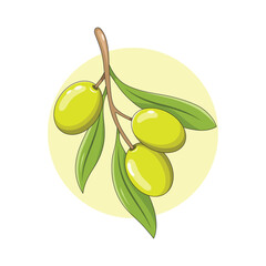 Green olives branch with green leaves vector illustration.