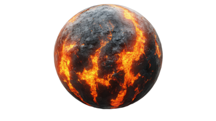 Fiery planet with molten surface glowing brightly