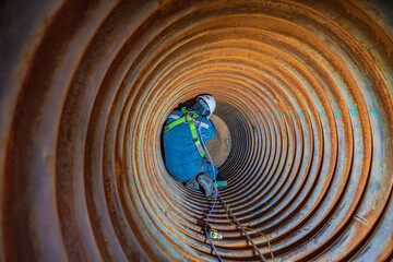 Male worker inspection measured the coil pipe circular thickness of the boiler scan minimum...