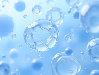 Cosmetic moisturizing water molecular essence liquid bubble background 3d rendering