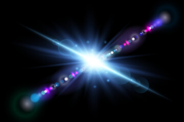 Solar flare. Bright glowing star flash with shimmering highlights. Vector illustration. EPS 10.